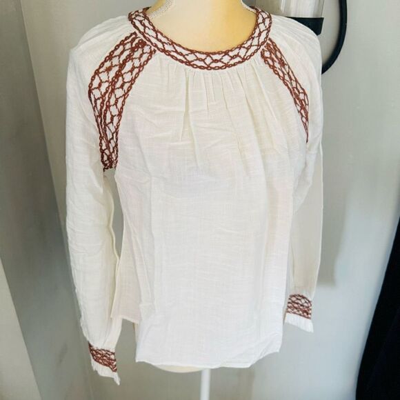 Faherty Arles Embroidered Long Sleeve Top, Renaissance, Beige, Small (4/6), NWT - Picture 5 of 16
